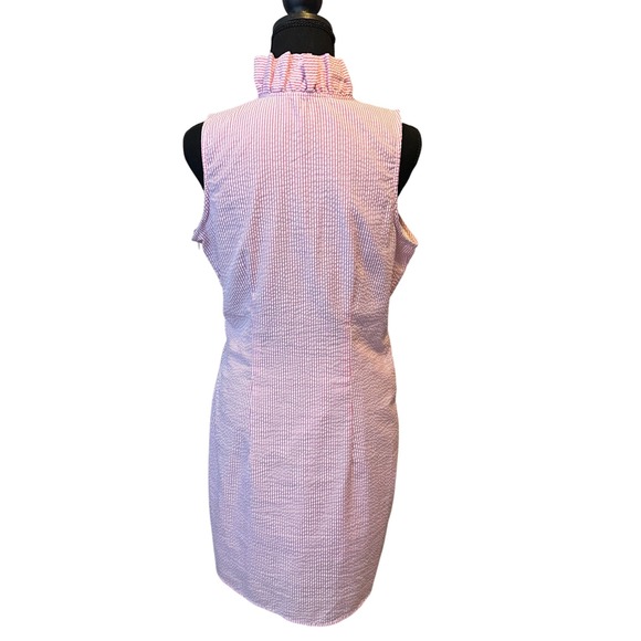 Mud Pie Pink White Stripe Seersucker Ruffle Collar Sleeveless Dress Womens M - Picture 9 of 10